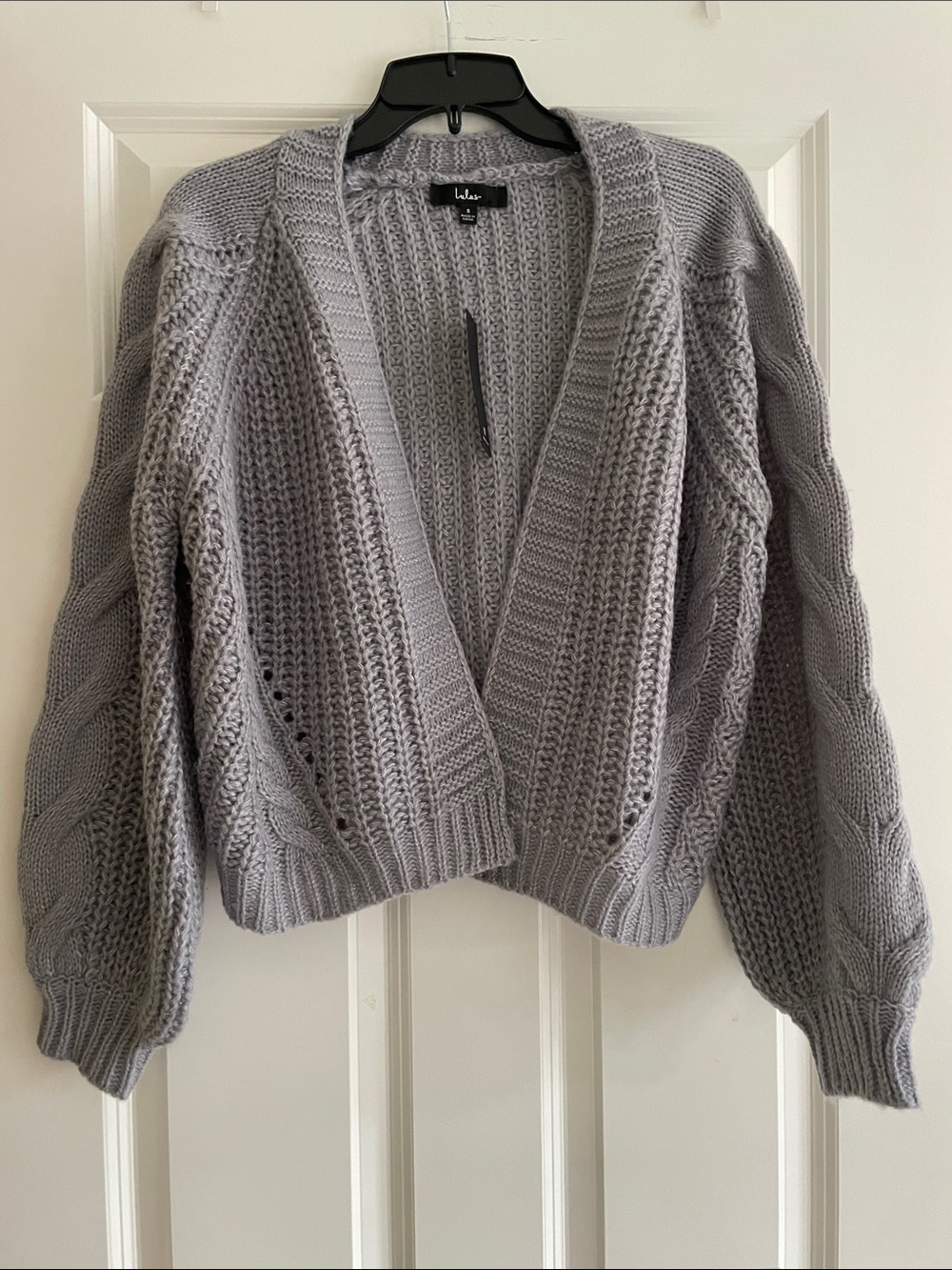 Lulu's Dusty  Lavender Cable Knit Open-Front Cardigan